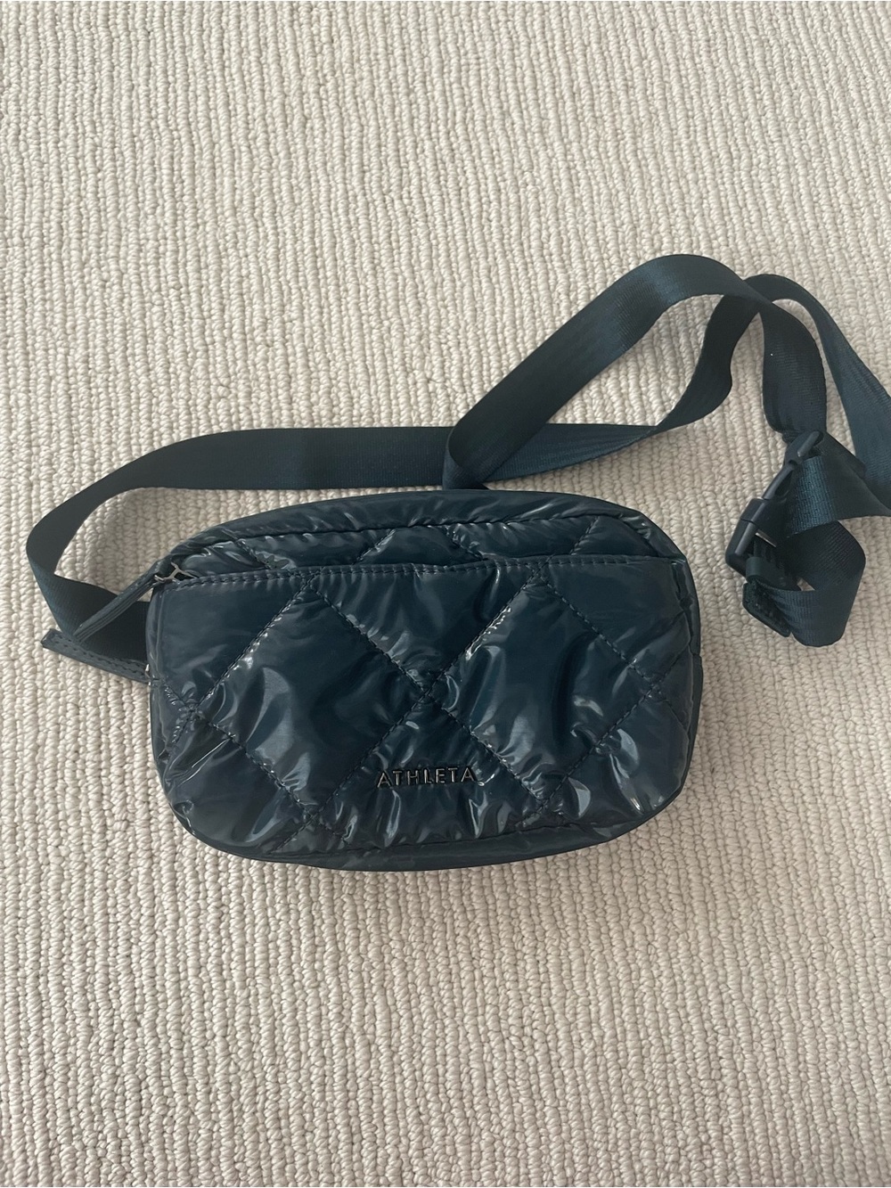 Athleta Shiny Black Quilted Nylon Belt Bag